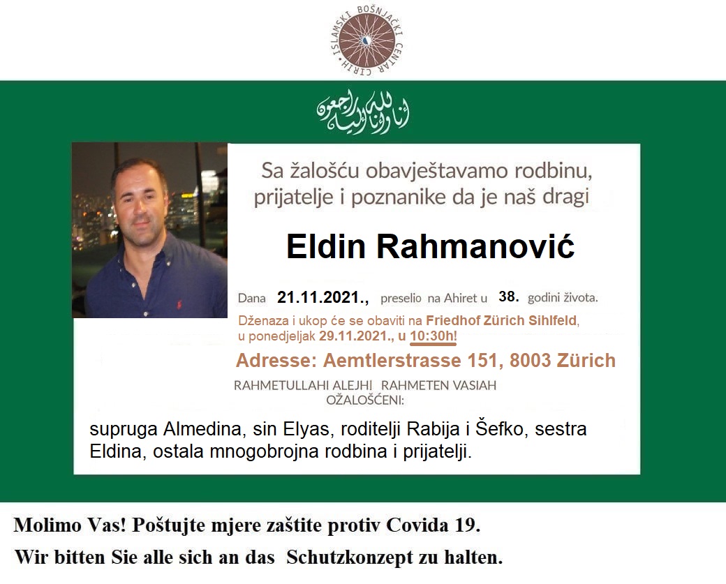 Obavijest o smrti r. Eldin Rahmanović