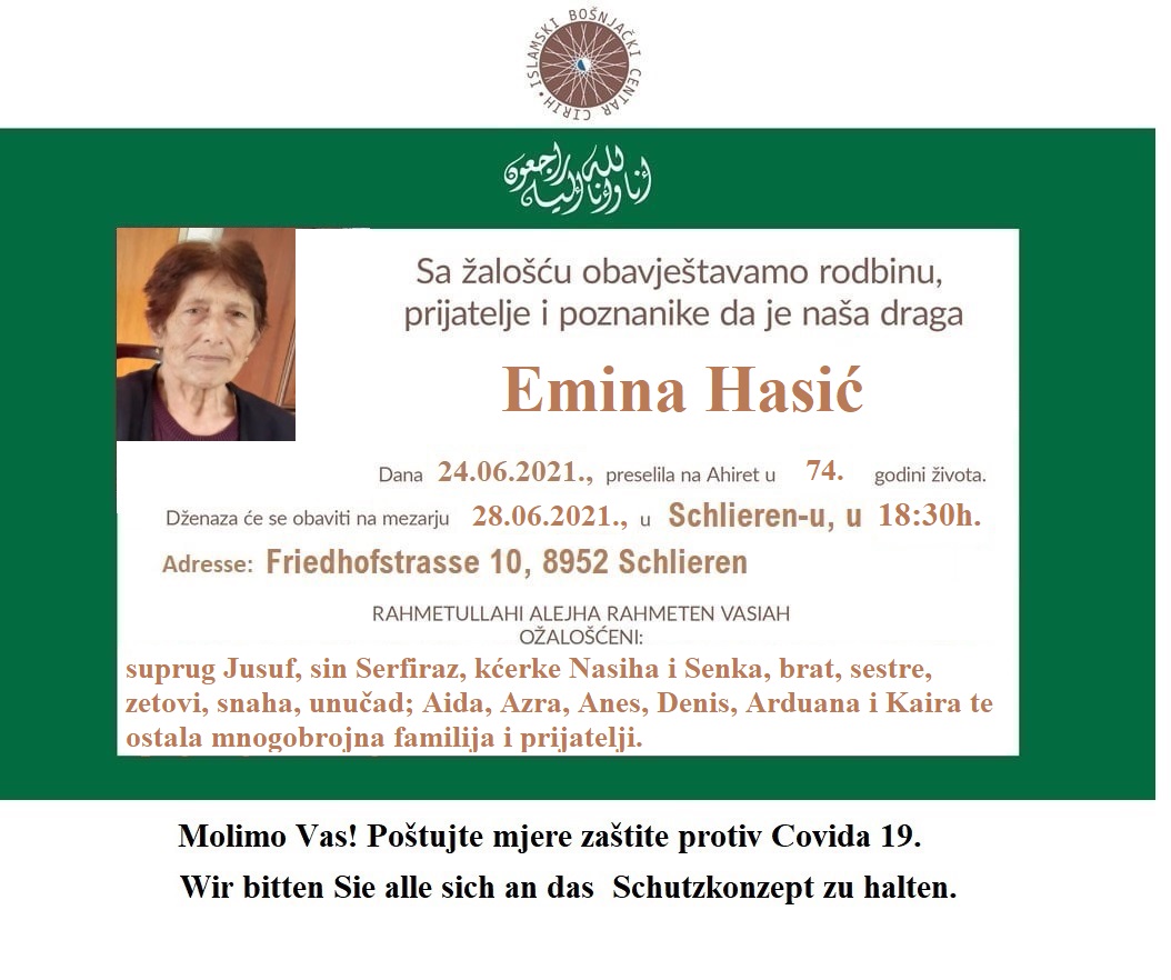 Obavijest o smrti r. Emina Hasić