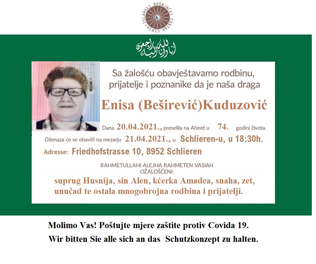 Obavijest o smrti r. Enisa Kuduzović