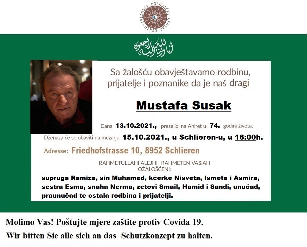 Obavijest o smrti r. Mustafa Susak