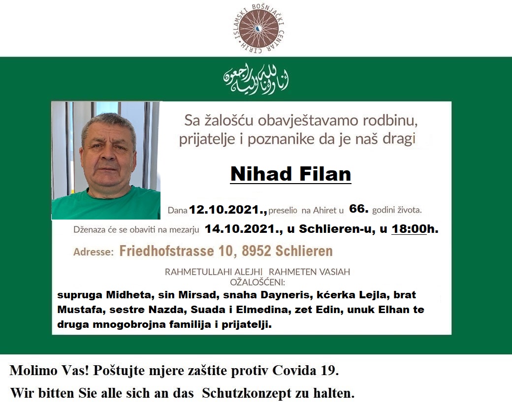 Obavijest o smrti r. Nihad Filan